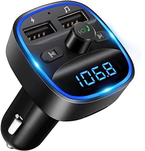 Wisfunlly FM Transmitter, Bluetooth FM Transmitter Wireless Radio Adapter Car Kit with Dual USB Charging Car Charger MP3 Player Support TF Card & USB Disk