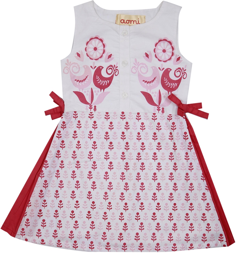 AOMI by Appleofmyi Block Printed Tie-Up Dress P6 White Size 6-7 Years