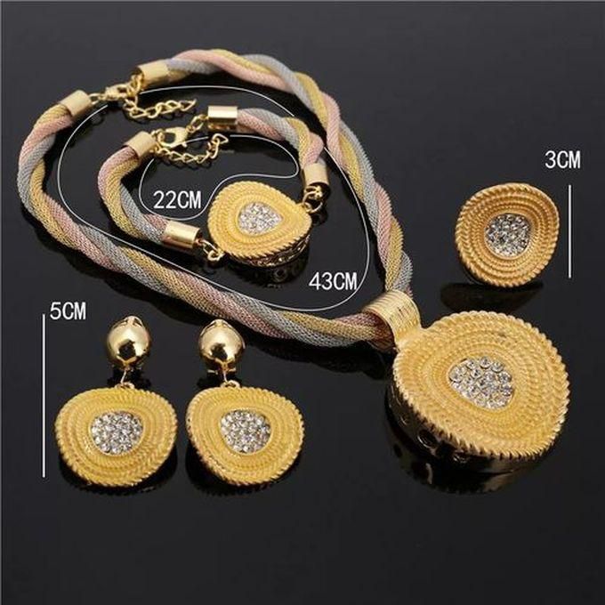 3-Colour African Women Costume Jewelry Set Accessories Dubai Gold Female Necklace Colourful Designer Fashion Pendant & Earring Jewelry Sets Nigerian Bridal Jewelry Costume Set