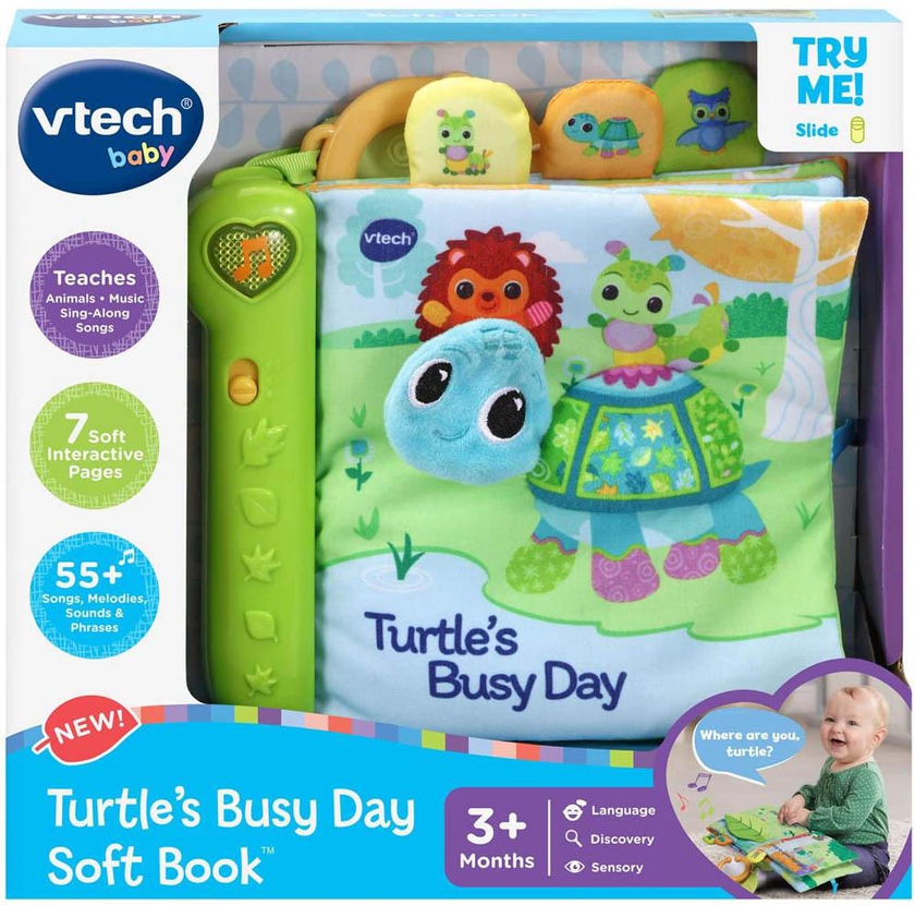 Vtech - Turtle'S Busy Day Soft Book, Green- Babystore.ae