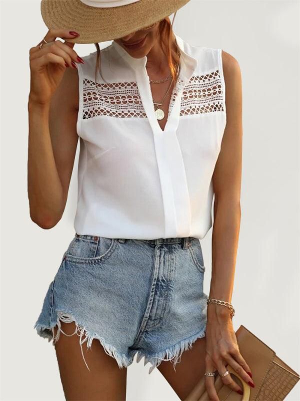 Solid Lace Trim Sleeveless Top