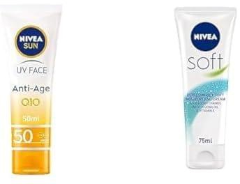 NIVEA SUN Face Cream, UV Anti-Age, SPF 50, Tube 50ml + NIVEA Moisturising Cream, Soft Refreshing, Tube 75ml