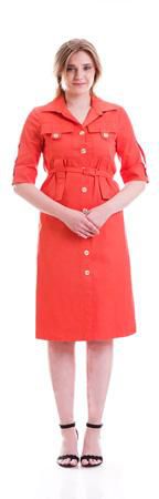 Cotton Blend Button Front Solid Color Dress - Size: S (Orange)