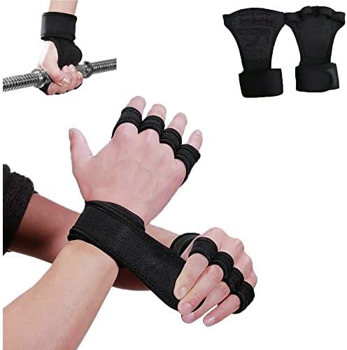 2 Pcs Gym Exercise Gloves Weightlifting Powerlifting Gloves Sport Fitness Fingerless with Wrist Support - Silicone Anti-Slip Padding with Adjustable Strong Grip