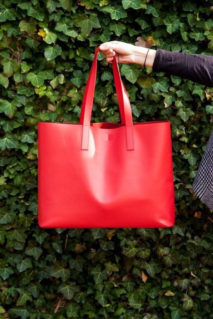 Women Leather Shoulder Bag - Red