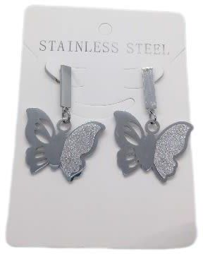 Frosted Butterfly Drop Earrings - Silver