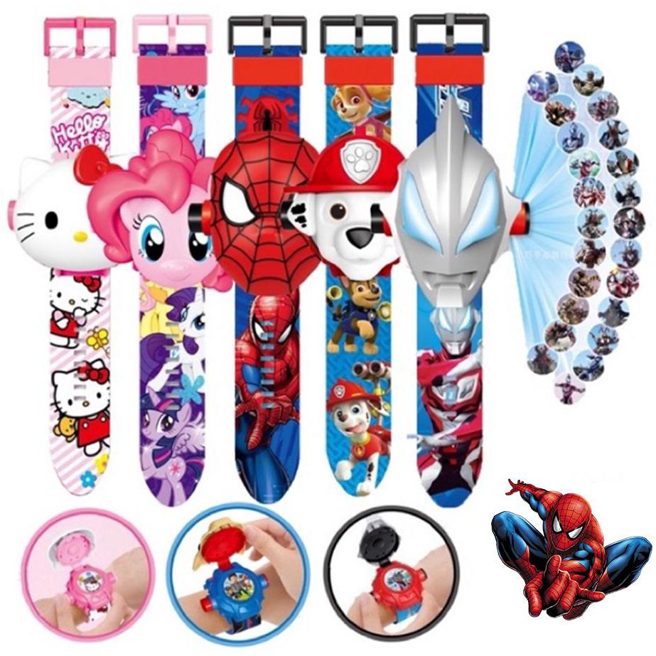 Littlethingy Kids Projector Watch Ultraman Spiderman Frozen Paw Patrol Avenger Hello Kitty (8 Designs)