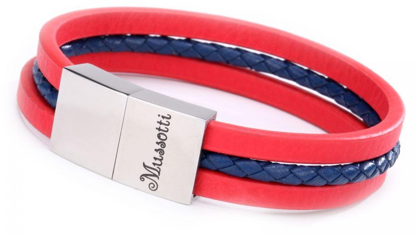 Mussotti Leather Bracelet for Men - Red and Blue, M-4444