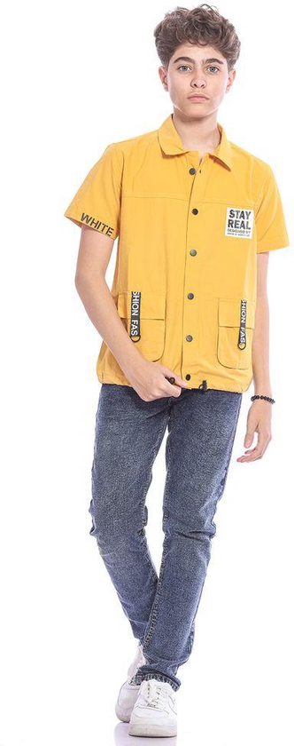 Ktk قميص أصفر كاجوال بأزرار وطبعة للأولاد