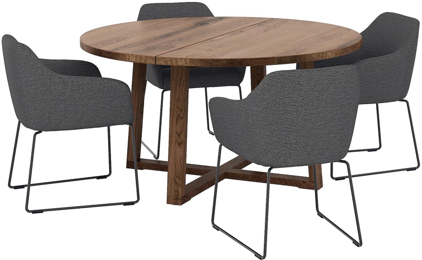 MÖRBYLÅNGA / TOSSBERG Table and 4 chairs - oak veneer brown stained/metal grey 145 cm