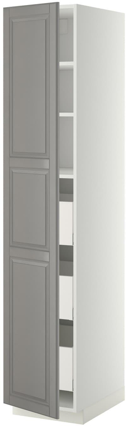 METOD / MAXIMERA High cabinet with drawers - white/Bodbyn grey 40x60x200 cm