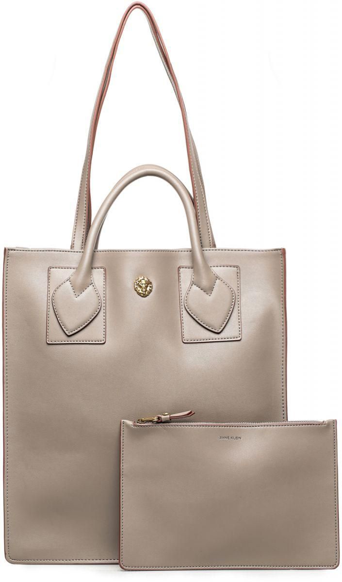 Anne Klein 60435054-P30 Sandra N/S Tote Bag with a small bag for Women - Medium Grey/DarkRust