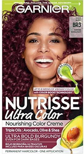 Garnier Hair Color Nutrisse Ultra Color Nourishing Creme, BR3 Intense Burgundy (Lotus Berry) Red Permanent Hair Dye, 1 Count (Packaging May Vary)
