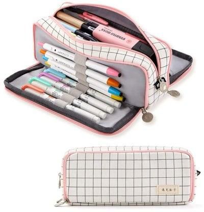 ANGOOBABY Large Pencil Case Big Capacity 3 Compartments Canvas Pencil Pouch for Teen Boys Girls School Students