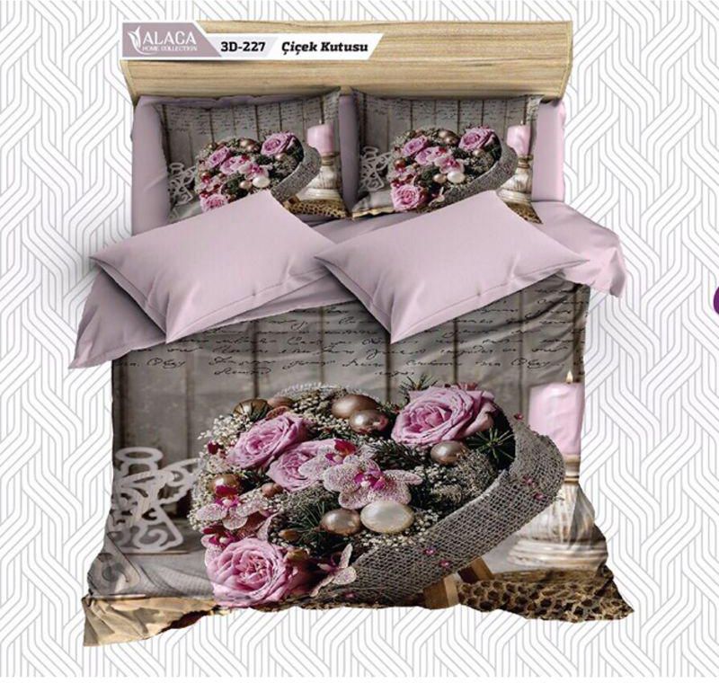 3D-227 Çiçek Kutusu  Sateen Quilt Cover Set Cotton Blend Double