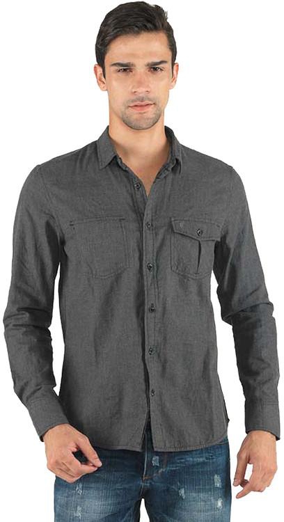 Long Sleeves Cotton Shirt - Dark Grey -BLACK