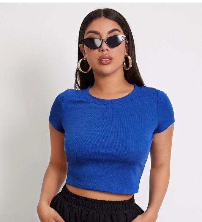 Women's T-shirt Made Of Ribbed Cotton - Blue