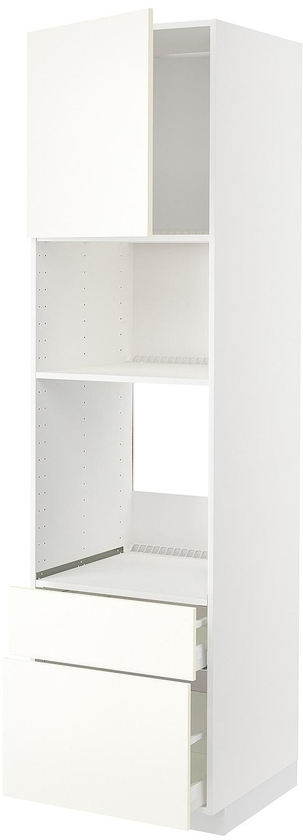 METOD / MAXIMERA خزانة عالية لفرن/م. مع باب/2 أدراج - أبيض/Vallstena أبيض ‎60x60x220 سم‏