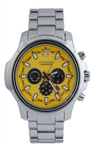 Curren Men's Yellow Dial Stainless Steel Band Watch [M8059-Yellow]