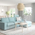 VIMLE 3-seat sofa with chaise longue - with wide armrests with headrest/Saxemara light blue
