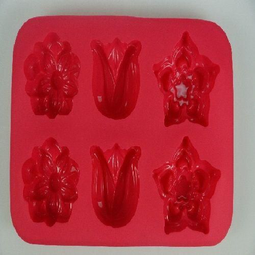 Silicone Cake molds 6, flower shape, color pink