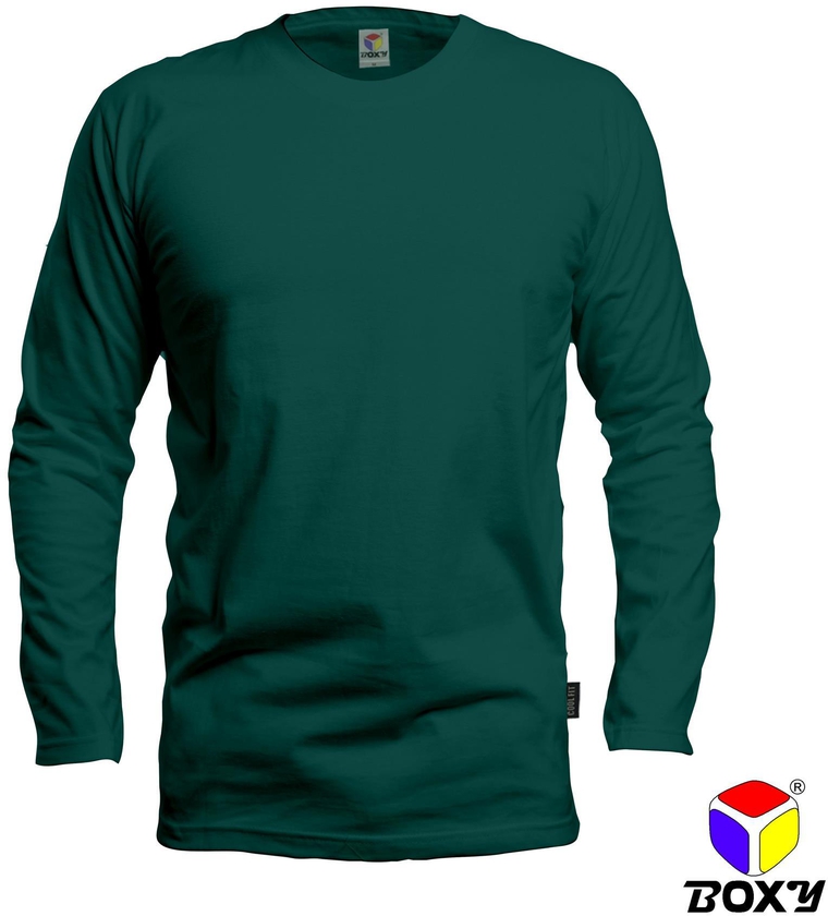 Boxy Microfiber Round Neck Long Sleeves Plain T-shirt - 7 Sizes (Forest Green)