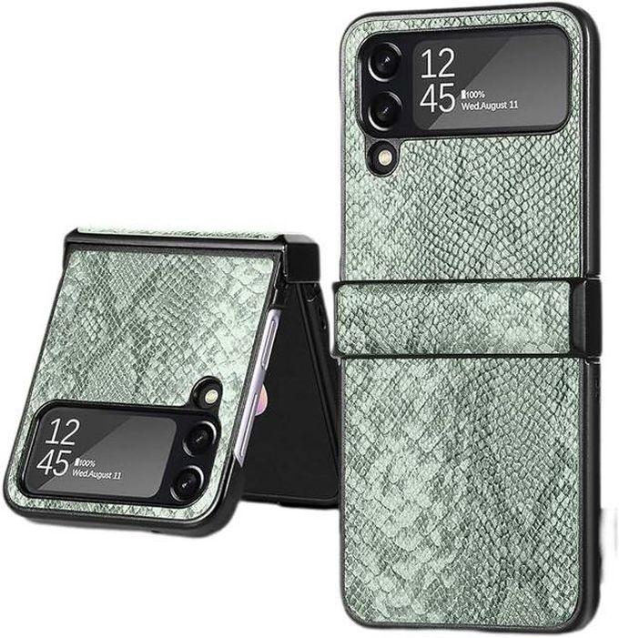 متوافق مع حافظة Galaxy Z Flip 5 الفاخرة المصنوعة من جلد البولي يوريثان (شكل تمساح) لهاتف Samsung Galaxy Z Flip 5 - من متجر Next store (أخضر)