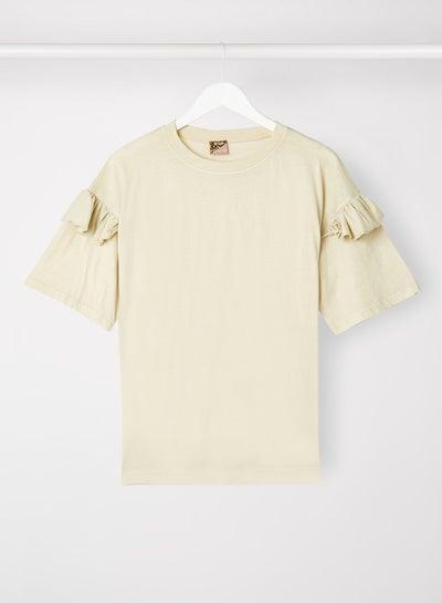 Ruffle Sleeve Oversized T-Shirt Beige