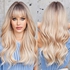 Long White Wavy Synthetic Wig Mixed Blonde Curly Dark Roots Hairstyle For Women Natural Look