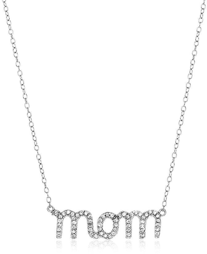 Sterling Silver Mom Necklace with Cubic Zirconias-rx09778-18