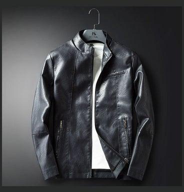 Stand Collar Classic Version PU Leather Jacket Black