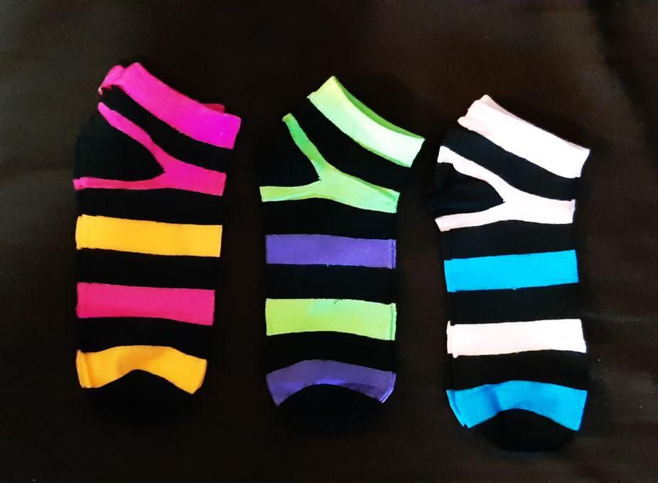Fashion Ankle Happy Socks 3 Pairs Set 100% Cotton Assorted .