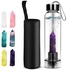 JHuuu Crystal Glass Water Bottle, Includes Protective Sleeve and Removable Crystal Quartz, Healing Natural Quartz Water Bottle BPA and BPS Free Durable, Portable Leak Proof Gemstone Bottle 550ml