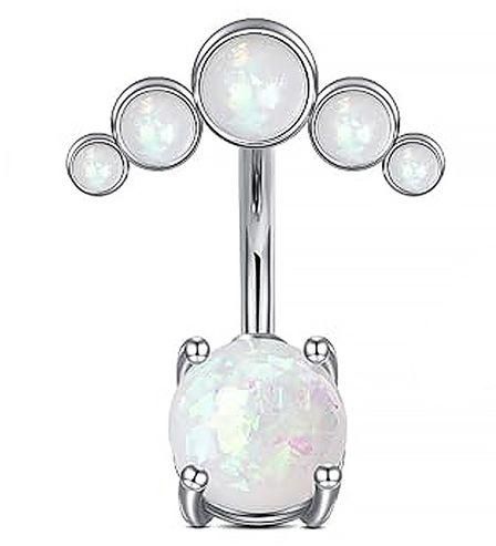 BIJOUX BEAUTIQUE Navel Floating Belly Button Top Cluster Opal Curved Barbell Piercing Jewelry – Silver