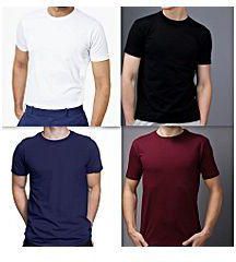 Fashion Heavy Duty Plain T Shirt-Maroon,White, Navy Blue And Black Cotton