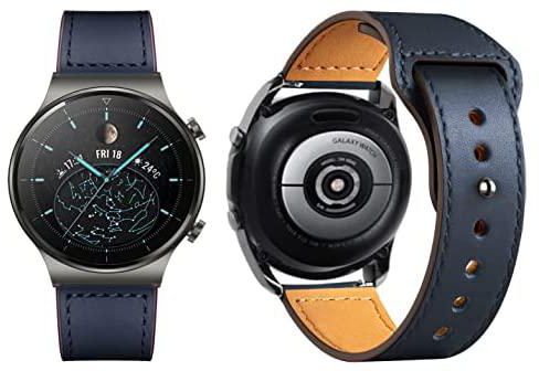 Strap Band Leather 22MM For Samsung galaxy watch 3 45mm /watch 46mm/Gear S3/Huawei watch GT2E/GT (42mm,46mm)/GT2 Pro/GT2 46MM/honor Magic Watch2 46mm/Amazfit GTR 47mm/GTR 2/2e (22MM, Blue)