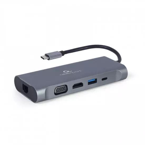 Gembird USB-C 7in1 multiport USB 3.0 + HDMI + VGA + PD + card reader + stereo audio | Gear-up.me