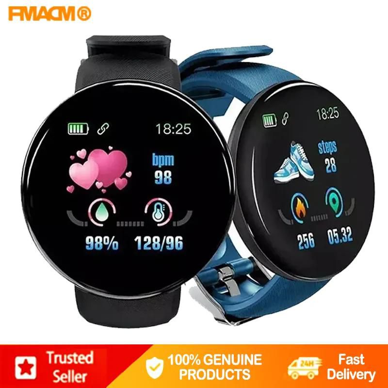 FMACM D18 Smart Watch Heart Rate/Blood Pressure/Blood Oxyge Monitor Smart Bracelet Wristband Fitness Tracker Waterproof Black