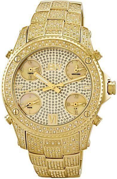 JBW Jet Setter Men's 234 Diamonds Gold Dial Gold Plated Stainless Steel Band Watch - JB-6213-A