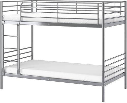 سرير بطابقين مع مرتبة من الكرنك شديد التحمل بلون فضي بابعاد 90×190 سم