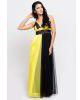 Hidden Beauty Lingerie Long Robe Nightdress Black & Yellow - Free Size - Fits Up to Bust Size 36
