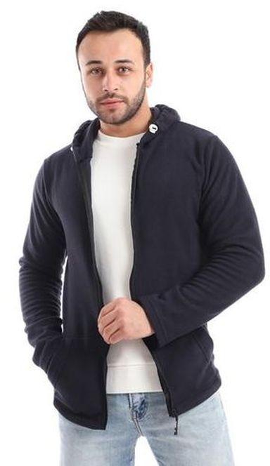 Andora Wool Zipper Plain Sweatshirt - Dark Navy Blue