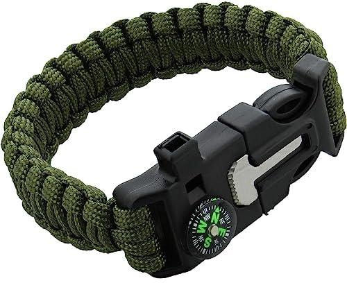 TrekEaze Survival Paracord Bracelet - Black Emergency Whistle Hiking Compass Camping Fire Starter Kit Tactical Bracelet