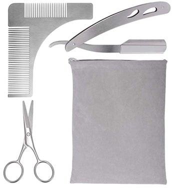 4pcs Beard Grooming Kit with Brush, Care Set for Mens Gift