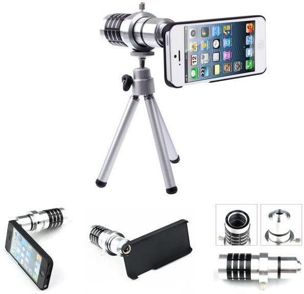 12X Zoom Telescope Phone Camera Lens Kit   Tripod Case For iPhone 5 5S 5C