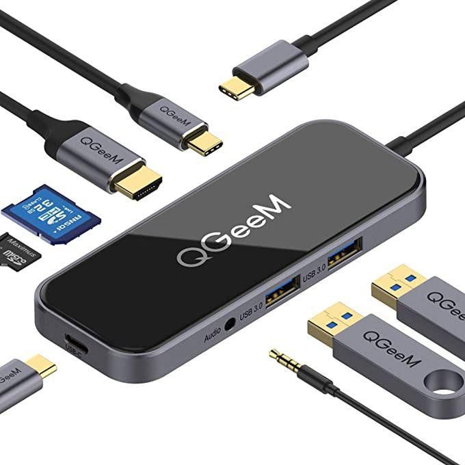 QGeeM QGeeM Universal USB C Docking Station 8in1 Dual Monitor 4K or Single 8K HDMI Video Output