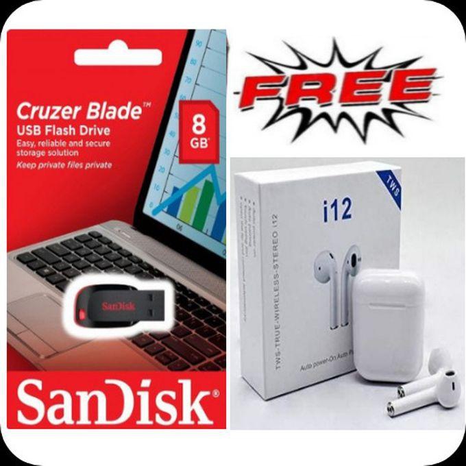 Sandisk 8GB - Cruzer Blade USB Flash Drive//8 GB + Free Bluetooth Earbuds