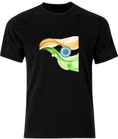 Indian 15 August Patriotic Independent Day Printed Casual Crew Neck Short Sleeve T-Shirt Black