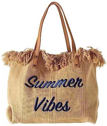 Rong Shop Women Large Beach Canvas Tote Bag Summer Vibes Beach Bag Big Capacity Tassel Handbag