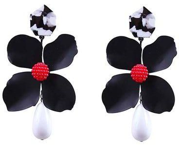 Resin Dangle Earrings Black/White/Red
